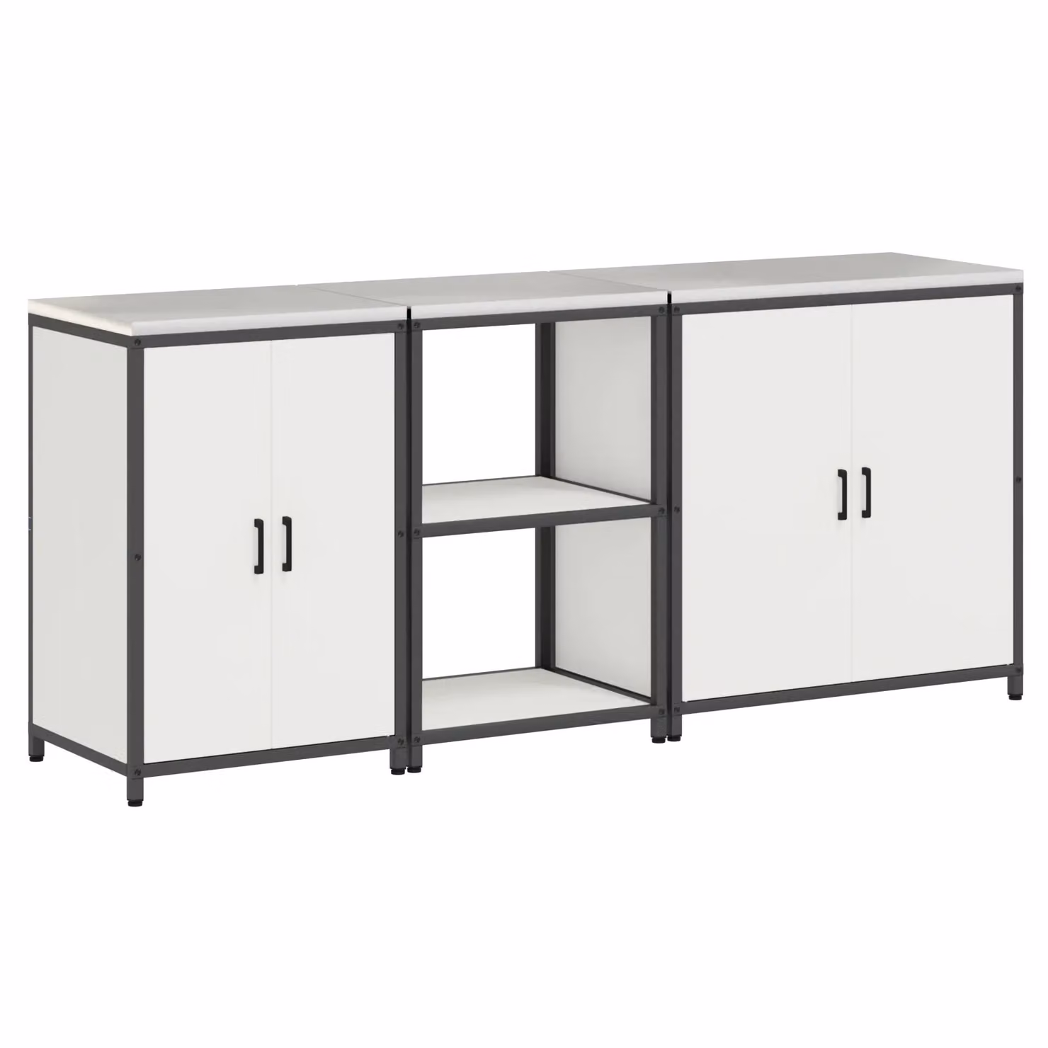 Berkfield Home 3-Piece Industrial Freestanding Storage Set with Hinged Doors and Internal Shelves in White Lacquered Cold-Rolled Steel – 2