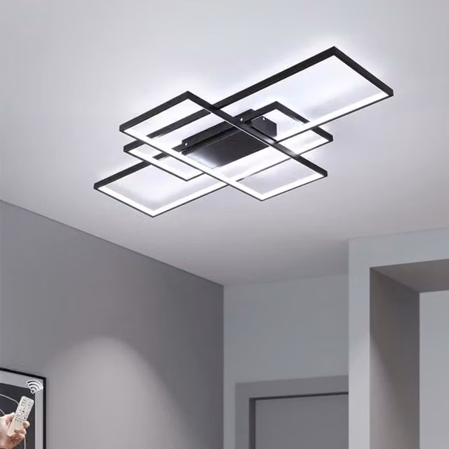 Garwarm Square Modern Dimmable LED Ceiling Light in Black with Remote Control