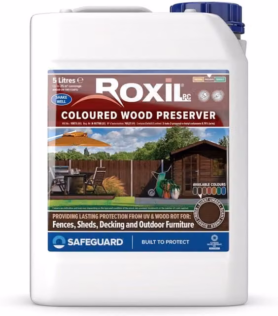 Roxil PC Coloured Wood Preserver in Burnt Umber Dark Brown, 5 Litres