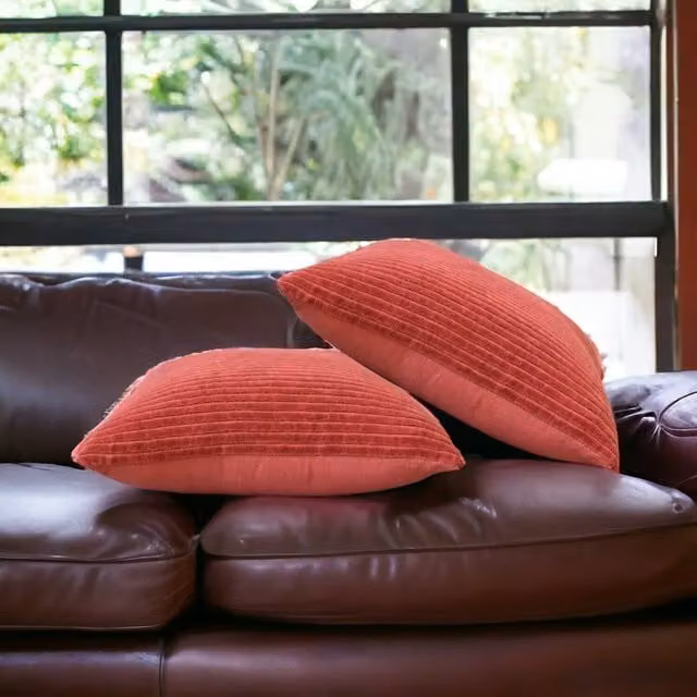 Artisan Furniture Set of 2 Plain Red Square Cotton Cushions