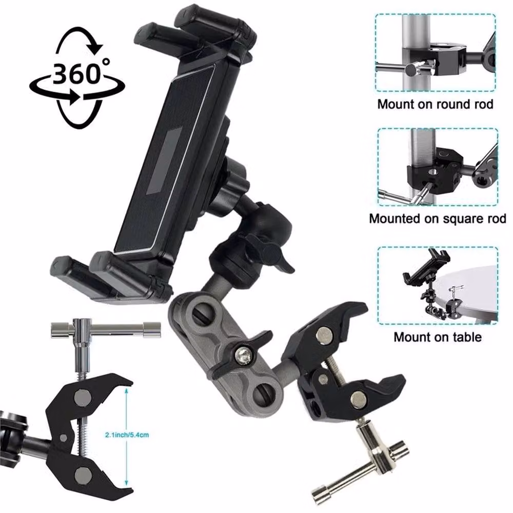 Nordara Adjustable Tablet and Phone Holder Clamp Mount in Black – 4