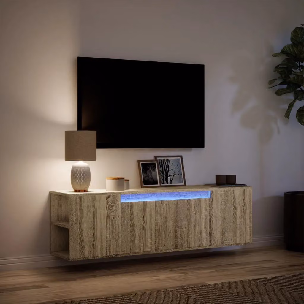 Berkfield Home TV Wall Cabinet with LED Lights in Sonoma Oak Brown, W: 135 cm, D: 31 cm, H: 39.5 cm – 2