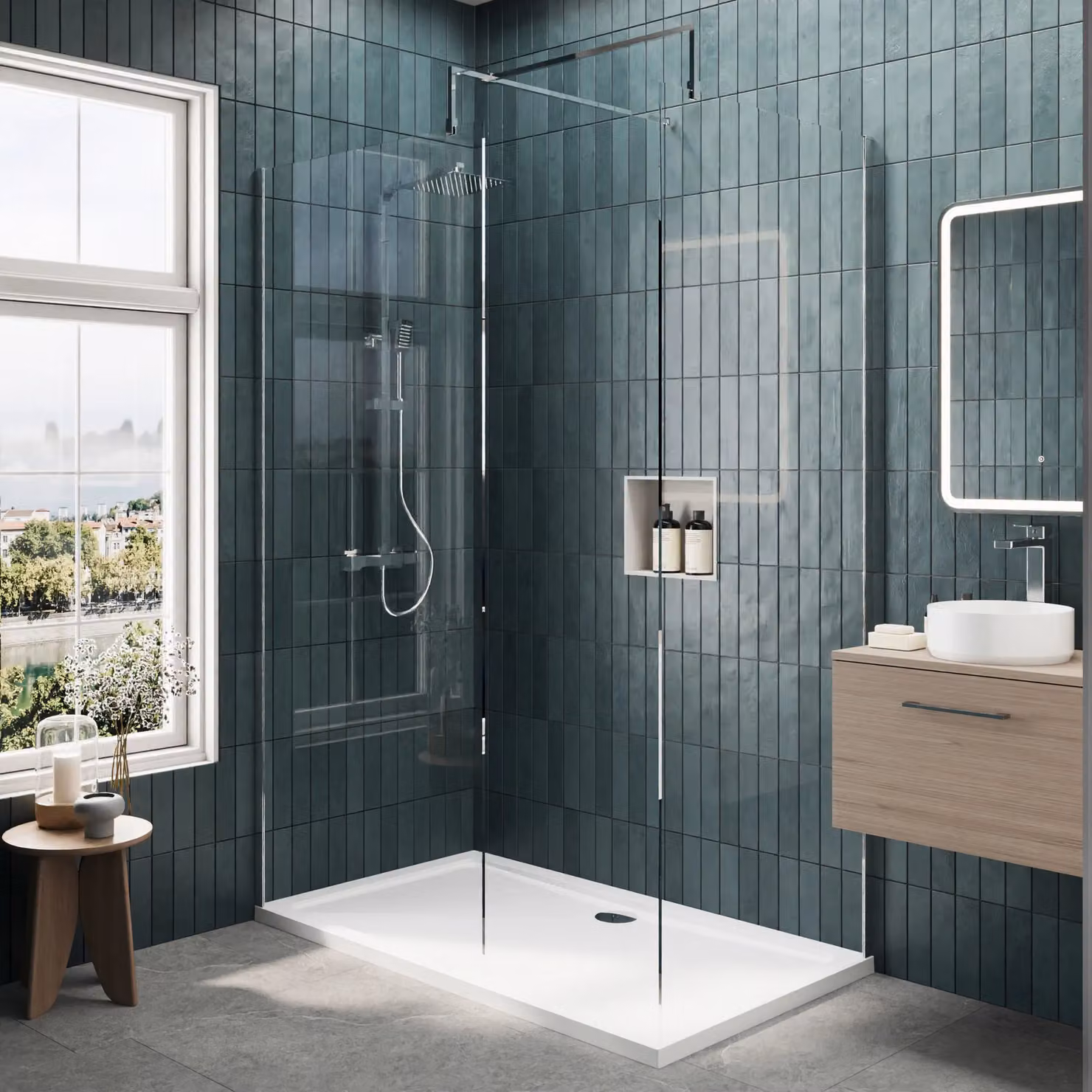 Balterley Walk-in Wetroom Screen and Tray Set, 8mm Transparent Glass with Chrome Profile, Silver, W: 1400 mm, D: 700 mm – 2