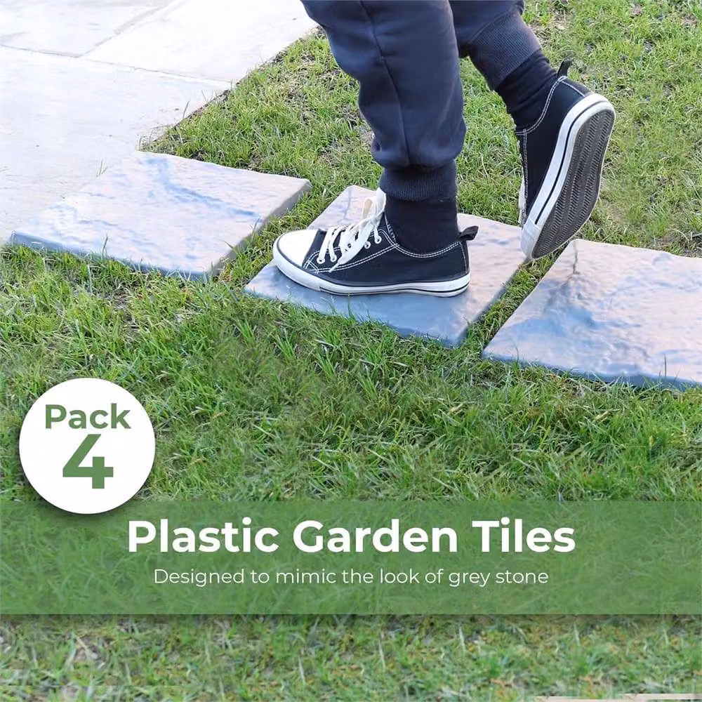 Nordara Pack of 4 Hard Wearing Plastic Garden Stepping Stones in Grey – 4