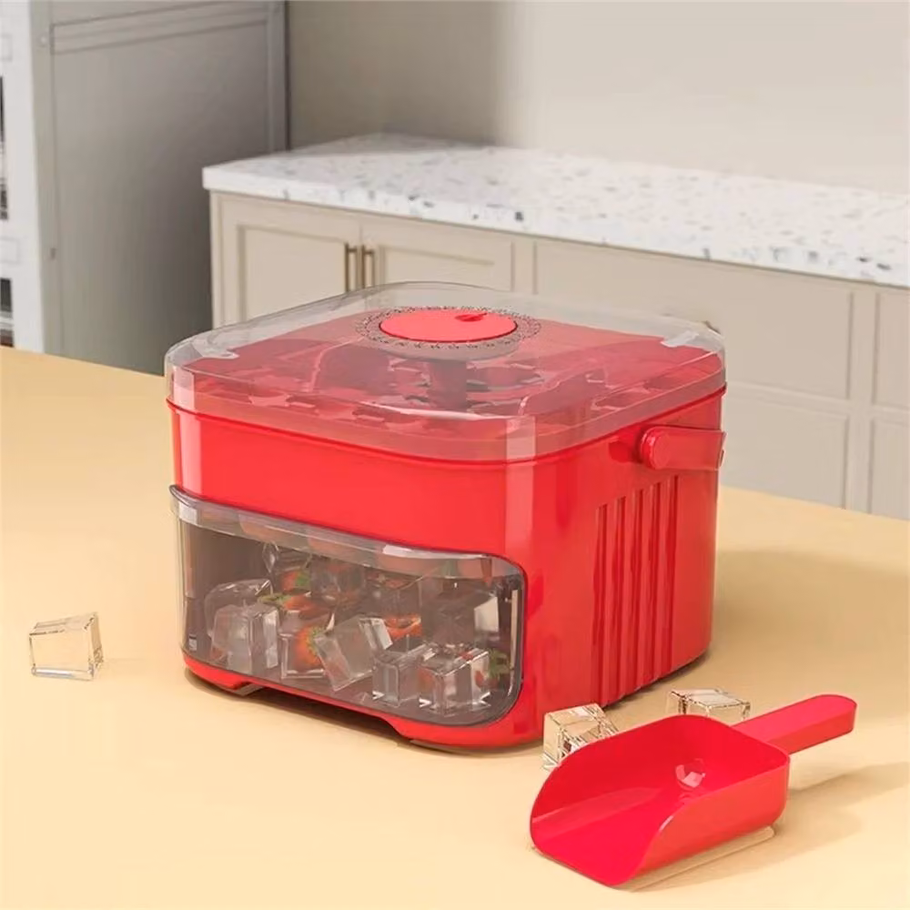 Nordara Double Layer Cube Ice Maker Tray and Ice Box with Snap Lid, Red – 3