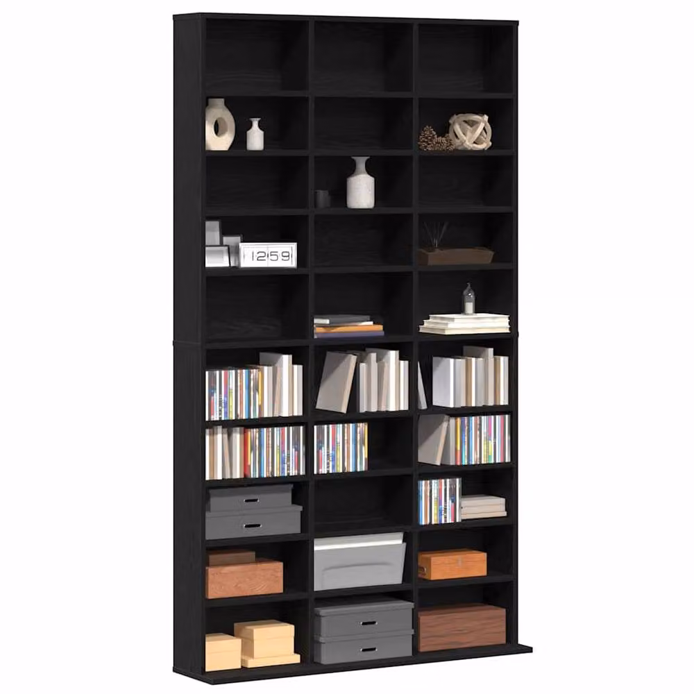 Berkfield Home Black Oak CD Cabinet with Media Compartments, W/D/H: 101 x 23 x 177.5 cm – 3