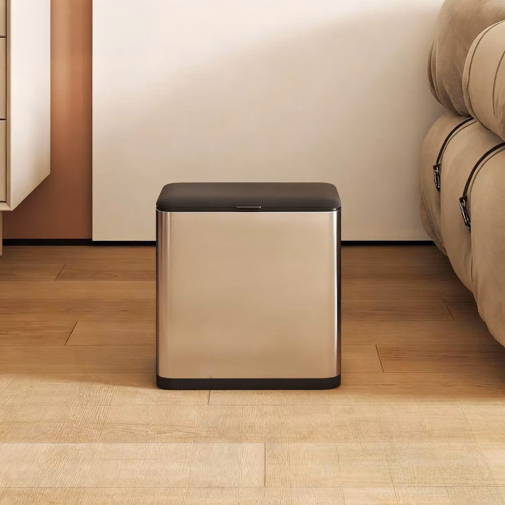 STILVORA 8L Silver Stainless Steel Touch Rubbish Bin with Lid and Removable Inner Bucket – 3