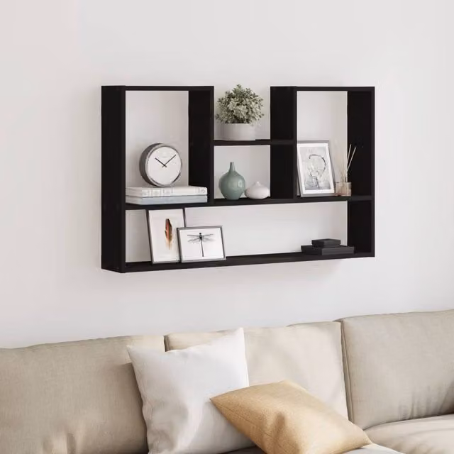 Berkfield Home Wall Mounted Black MDF Shelf W/D/H: 99 x 15 x 60 cm