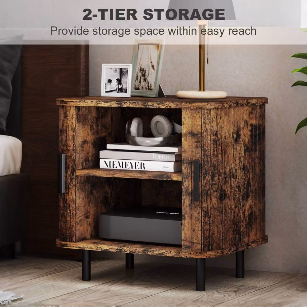 STILVORA Bedside Table with Sliding Doors in Rustic Brown – 6