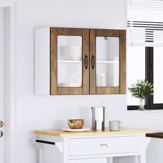 Berkfield Home Lucca Kitchen Wall Cabinet with Glass Door in Smoked Oak Brown, W/D/H: 60 x 31 x 80 cm – 1