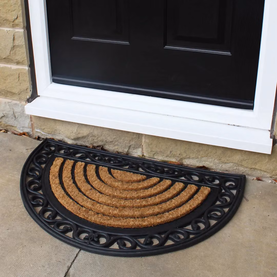 JVL Karina Half Moon Coir Doormat with Rubber Edge, Brown or Black, W: 45 cm, D: 75 cm – 2