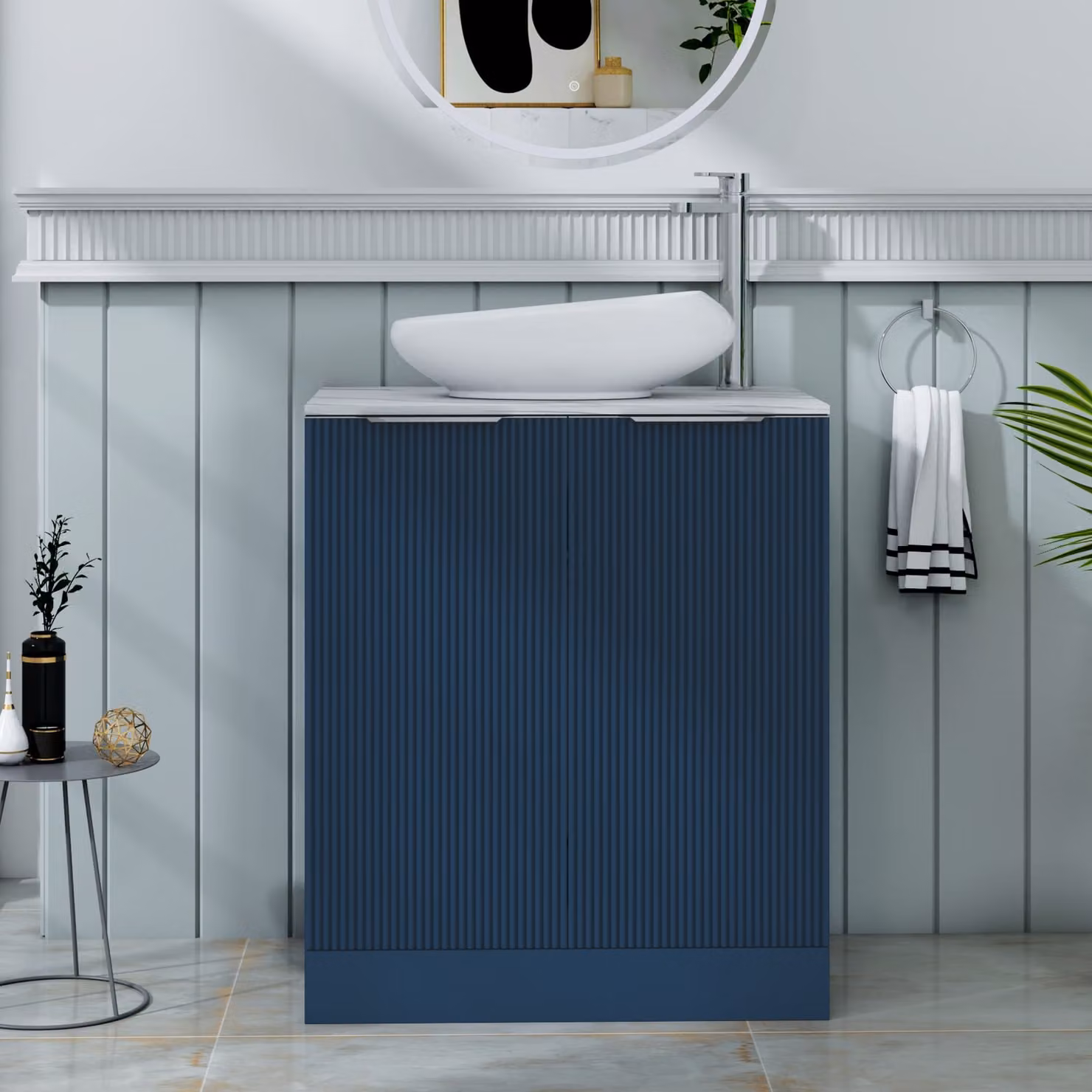 Royal Bathrooms Evora Midnight Blue Fluted Floor Standing Countertop Vanity Unit with Nova Basin and 2 Doors