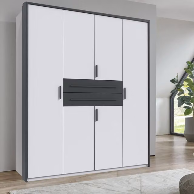 Digit 180cm 4 Door Modern Wardrobe with Mirror in White and Grey
