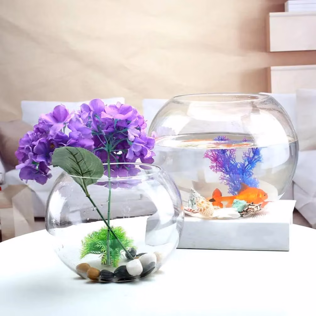 Simpa Set of 2 Transparent Glass Round Fish Bowl Centerpiece Vases, Diameter: 19.0 cm – 3
