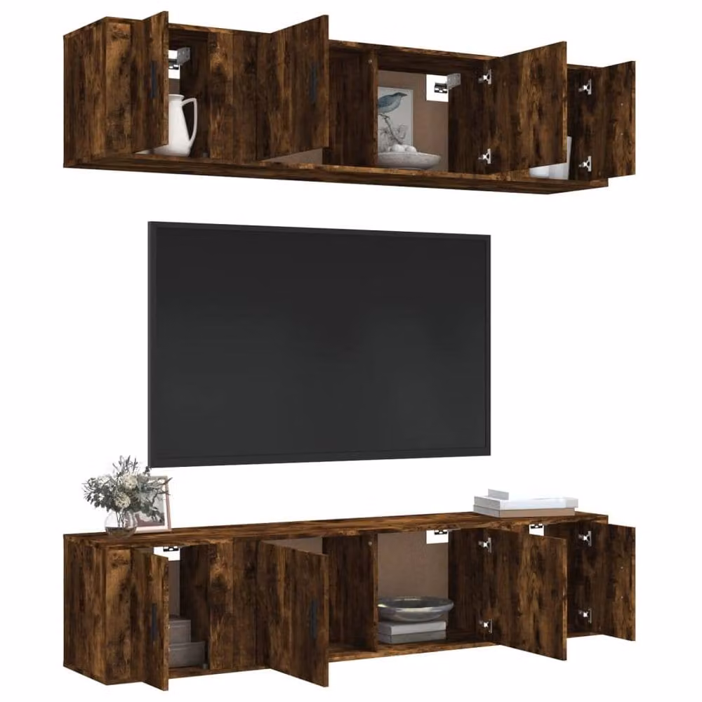 Berkfield Home 6 Piece Classic Smoked Oak TV Cabinet Set in Brown – 3