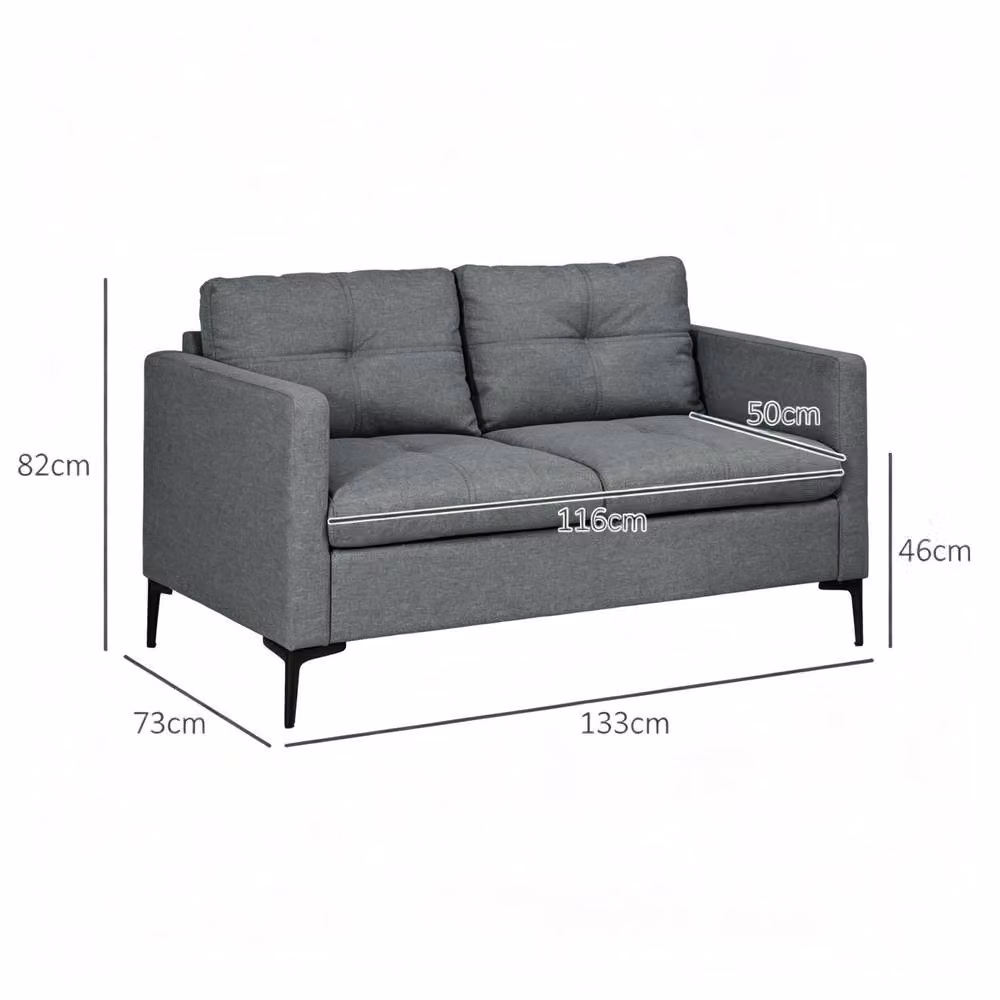 STILVORA 2-Seater Modern Upholstered Sofa with Metal Frame in Grey – 3