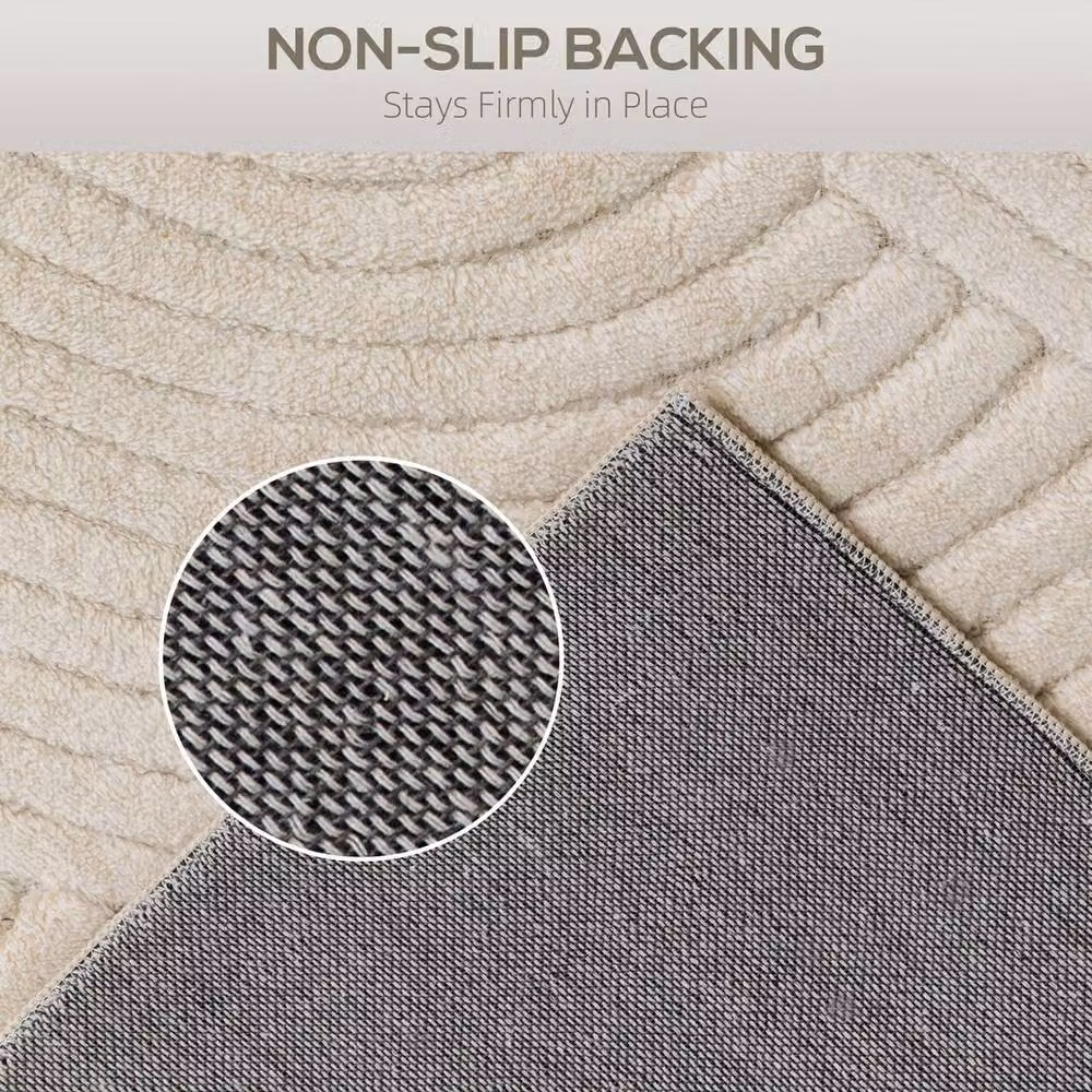 NESTLUNE Modern Geometric Non-Slip Plush Rug in Beige, W: 100 cm, L: 1200 cm – 2