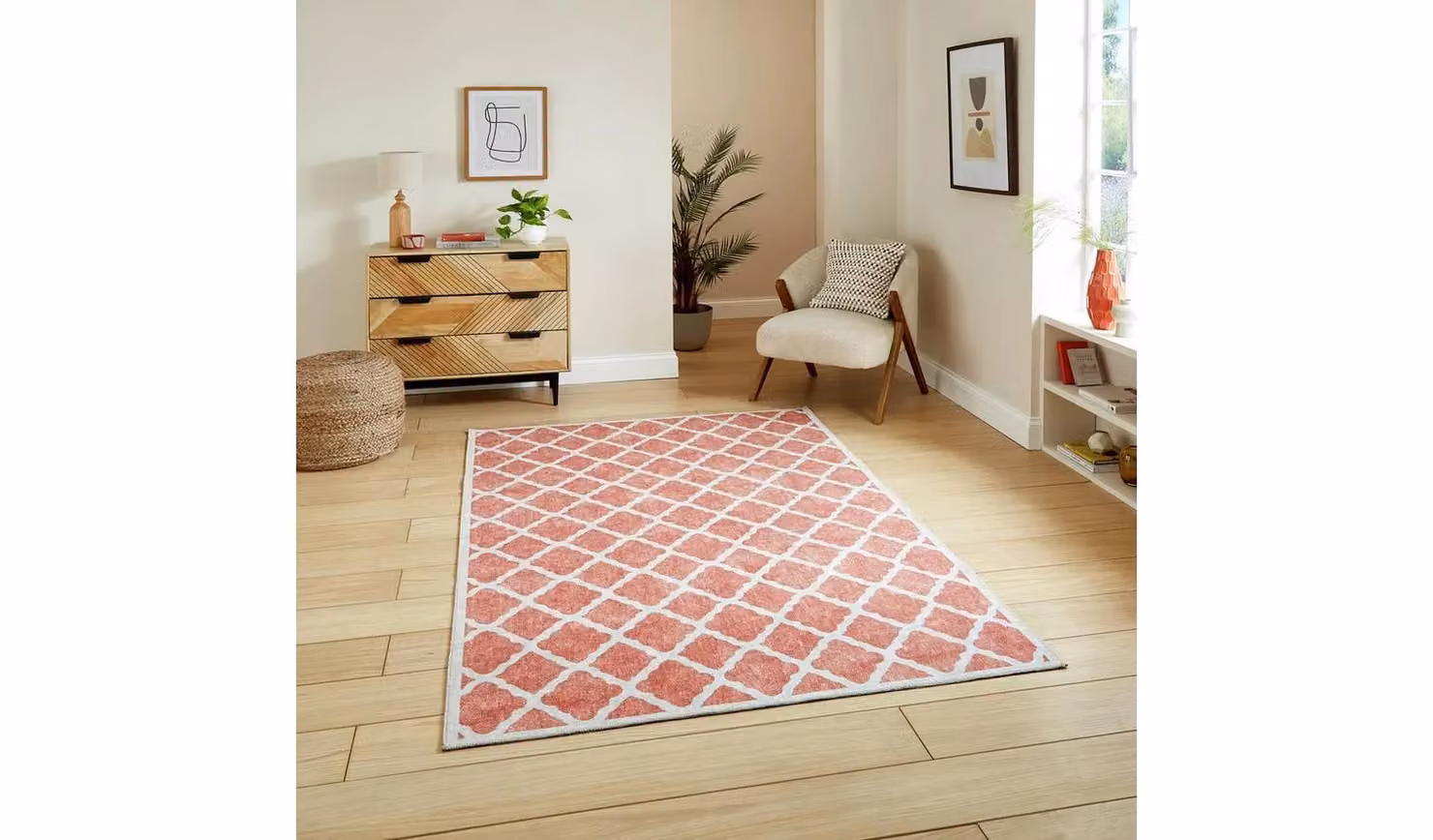 Think Rugs Washable Geometric Flatweave Rug in Orange, W/D/H: 122 x 170 cm