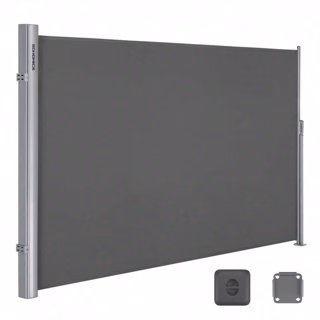 SONGMICS Extendable Aluminium Side Awning in Grey with UPF 50 Polyester Fabric