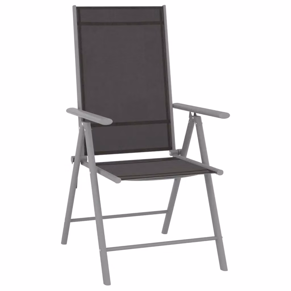 Berkfield Home Set of 6 Folding Garden Chairs in Black Textilene with Powder Coated Aluminium Frames – 2