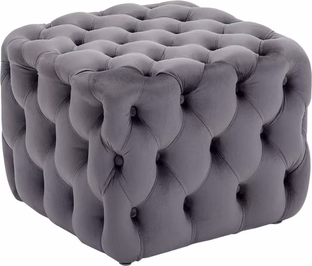 Livingandhome Grey Velvet Upholstered Buttoned Rectangular Footstool