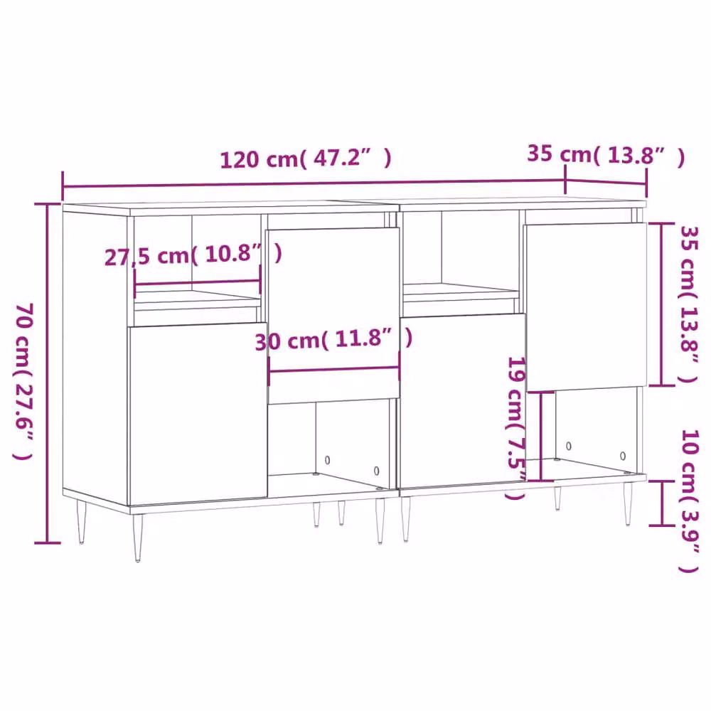 Berkfield Home Set of 2 Smoked Oak Sideboards in Brown, W/D/H: 120 x 70 x 35 cm – 7