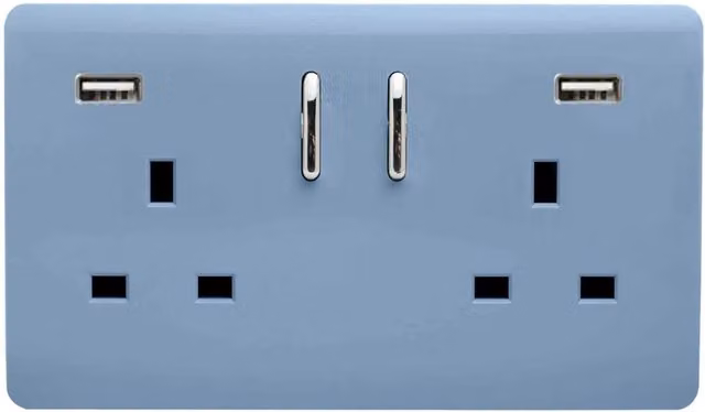 Trendi 2 Gang Flush Plastic Socket Plate in Blue – 4