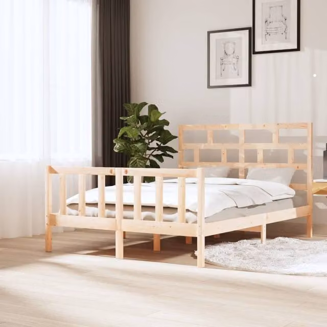 Berkfield Home Solid Wood Pine Bed Frame, Brown, W: 140 cm, D: 200 cm