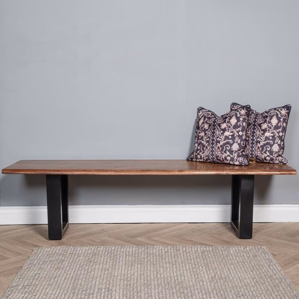 Elm Home And Garden Solid Mango Wood Live Edge Hall and Dining Shoe Bench in Dark Brown with Dark Oak Finish, W/D/H: 155 x 40 x 45 cm – 2