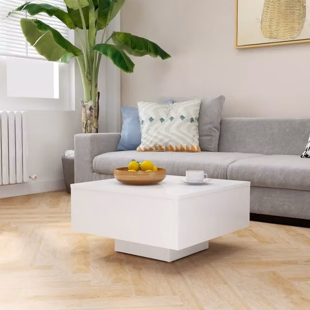 Berkfield Home White Square Coffee Table in Composite Wood W/D/H: 60 x 60 x 31.5 cm – 1