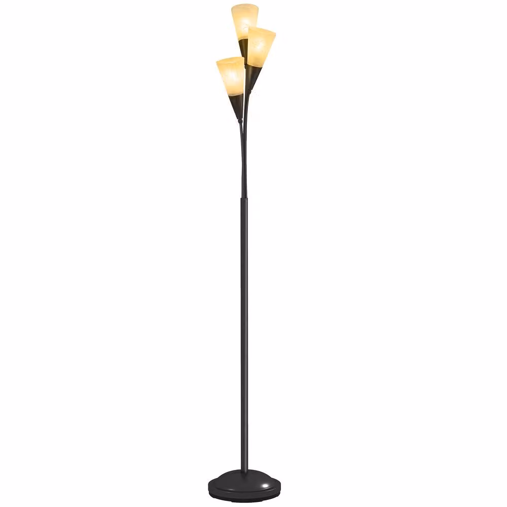 HOMCOM Modern 3-Light Upright Floor Lamp in Black with Metal Base – 6