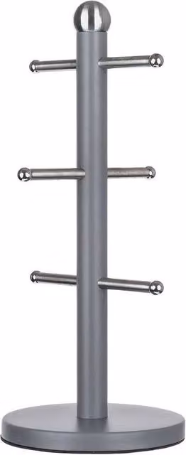 FLAVORA Matt Grey Coated Stainless Steel 6-Cup Freestanding Kitchen Mug Tree – 1
