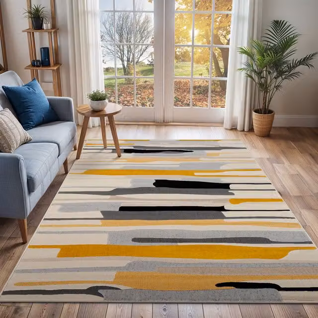 Livabliss Modern Abstract Mustard Rug in Orange, Yellow and Grey, W: 200 cm, D: 275 cm – 1
