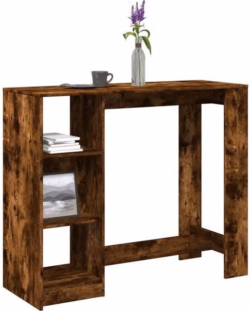 Berkfield Home Bar Table with Shelf in Smoked Oak Brown, W/D/H: 124 x 46 x 103.5 cm