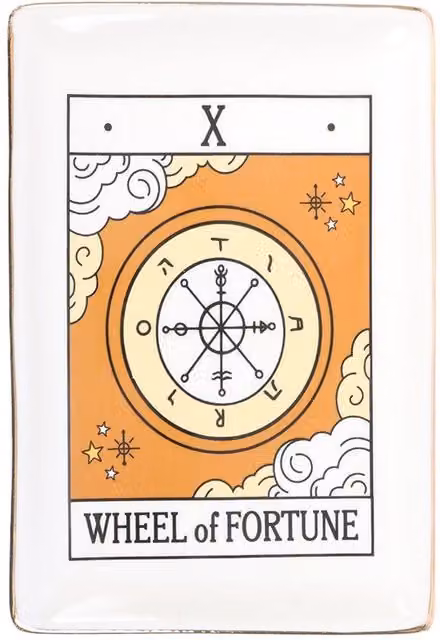 Something Different The Wheel Of Fortune Tarot Vintage Ceramic Trinket Dish in White, Orange and Gold