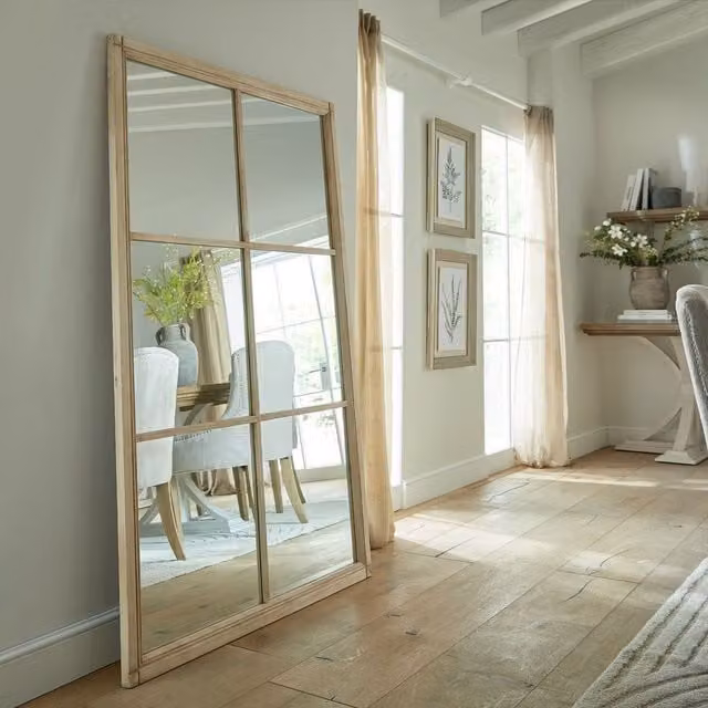 KDMK Rustic Window-Style XL Rectangular Wall Mirror in Brown