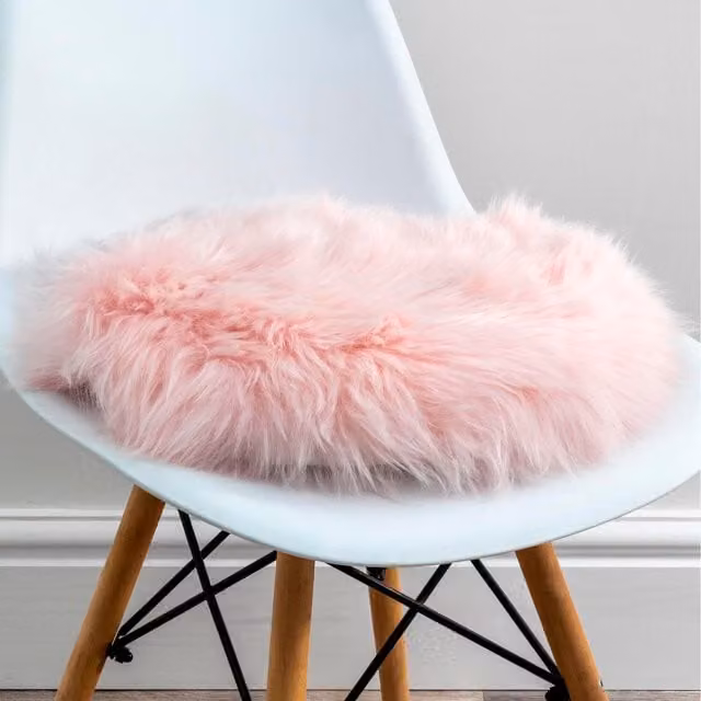 Native Natural Round Pink Lambskin Sheepskin Chair Pad