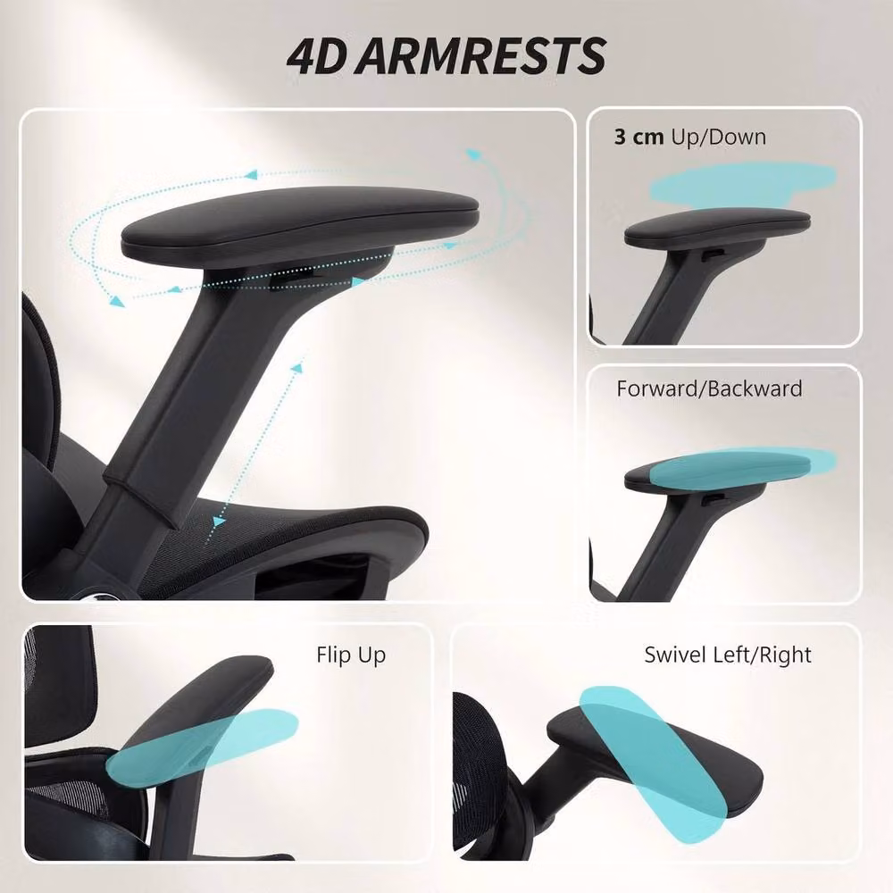 PAWNORA Ergonomic Mesh Desk Chair with Headrest and Lumbar Support in Black – 3