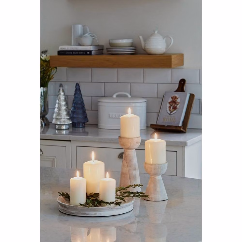 Lemon Pavilion Furniture and Decor Padstow Wood Candle Holders, Set of 2, White, W/D/H: 9 x 9 x 22 cm – 2