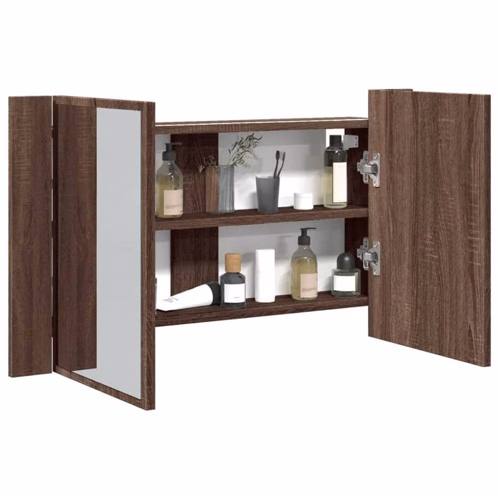 Berkfield Home LED Bathroom Mirror Cabinet in Brown Oak, W/D/H: 80 x 12 x 45 cm – 2