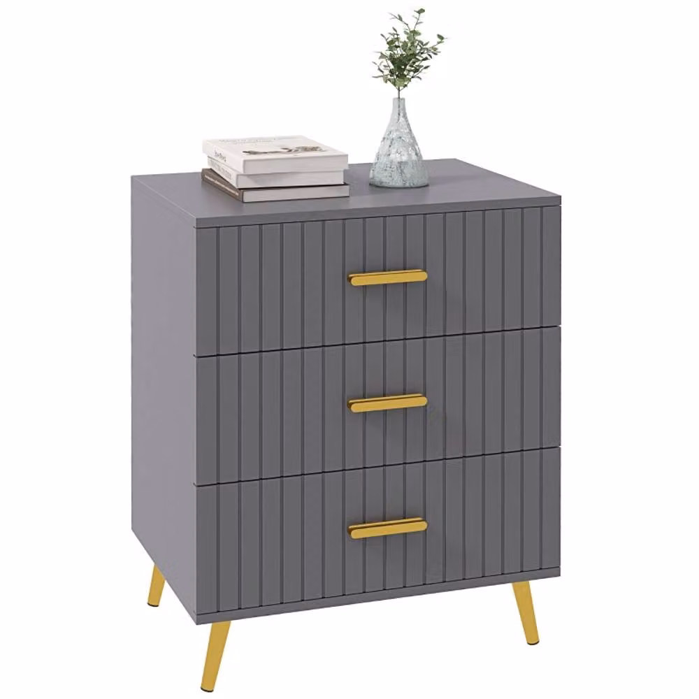 STILVORA 3 Drawer Chest of Drawers with Embossed Front in Dark Grey and Gold – 2