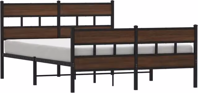 Berkfield Home Industrial Metal Bed Frame in Brown Oak, King Size, W/D/H: 150 x 200 cm