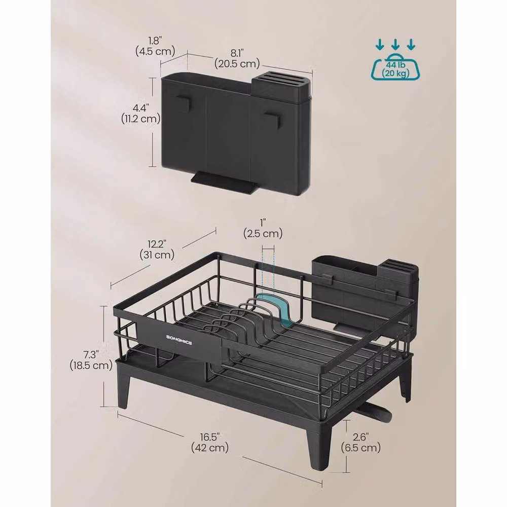 The Bazaarist Rotating Dish Drying Rack with Cutlery Holder and Drip Tray, Black – 3