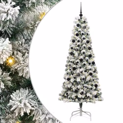 vidaXL Artificial Hinged Christmas Tree in Green and White, Height: 210 cm