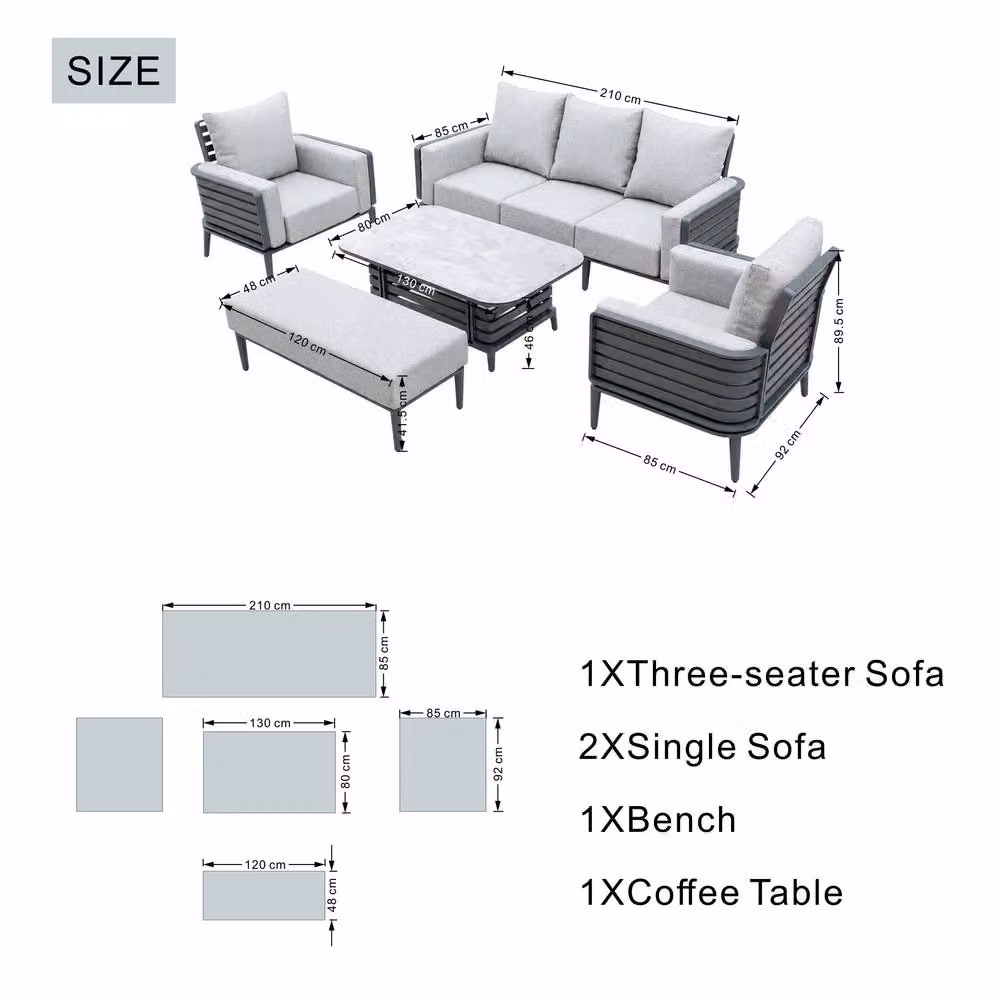 Mimo 5-Piece Grey Powder Coated Aluminium Outdoor Sofa Set with 3-Seater Sofa, 2-Seater Sofa, Coffee Table and Upholstered Cushions – 4