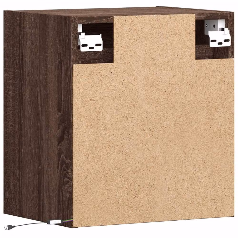Berkfield Home Wall-mounted Bedside Cabinet with Integrated LED Lights in Brown Oak – 5