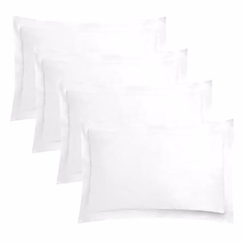 Highams 4 Pack Plain White 100% Cotton Oxford Pillowcases, W/H: 50 x 75 cm