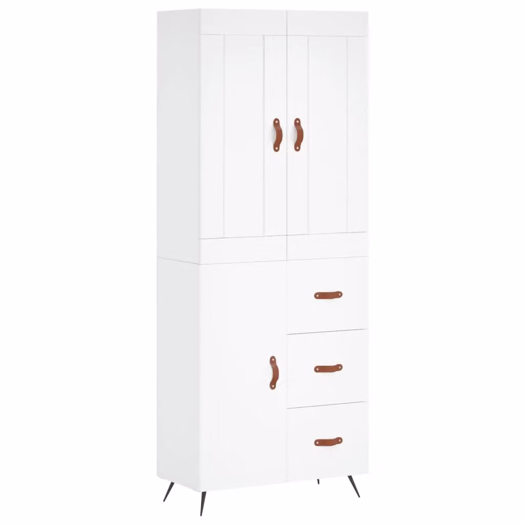 Berkfield Home Modern White Highboard with Hinged Doors and Internal Shelves, W/D/H: 69.5 x 34 x 180 cm – 2