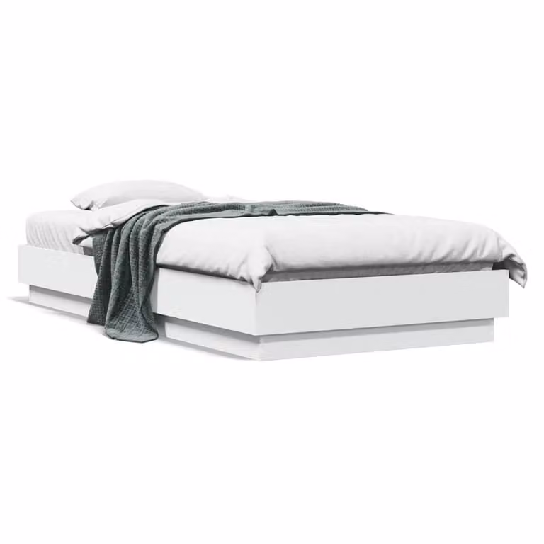 Berkfield Home Modern Small Single Bed Frame with Under-Bed LED Lights, White, W/D/H: 190 x 75 x 23 cm