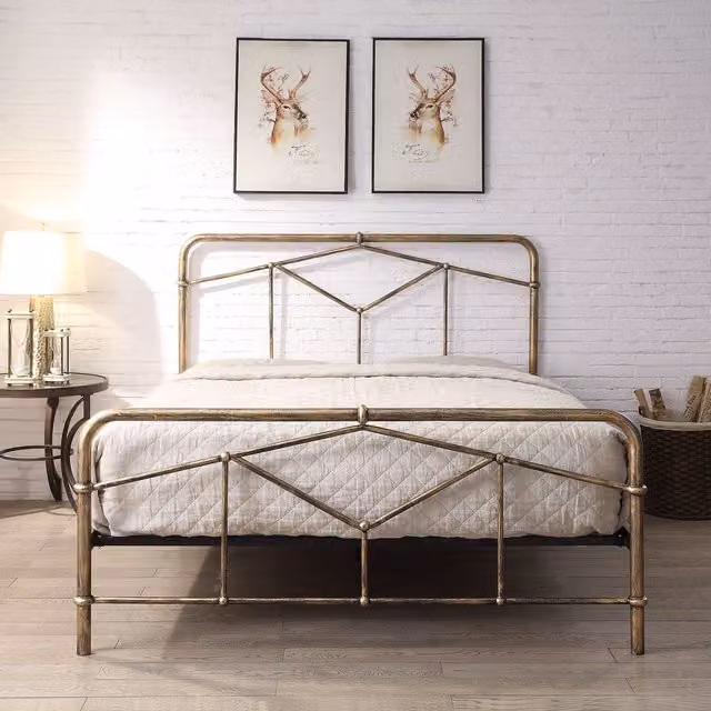 Flintshire Furniture Axton Art Deco Metal Bed Frame in Bronze, 140 x 200 cm